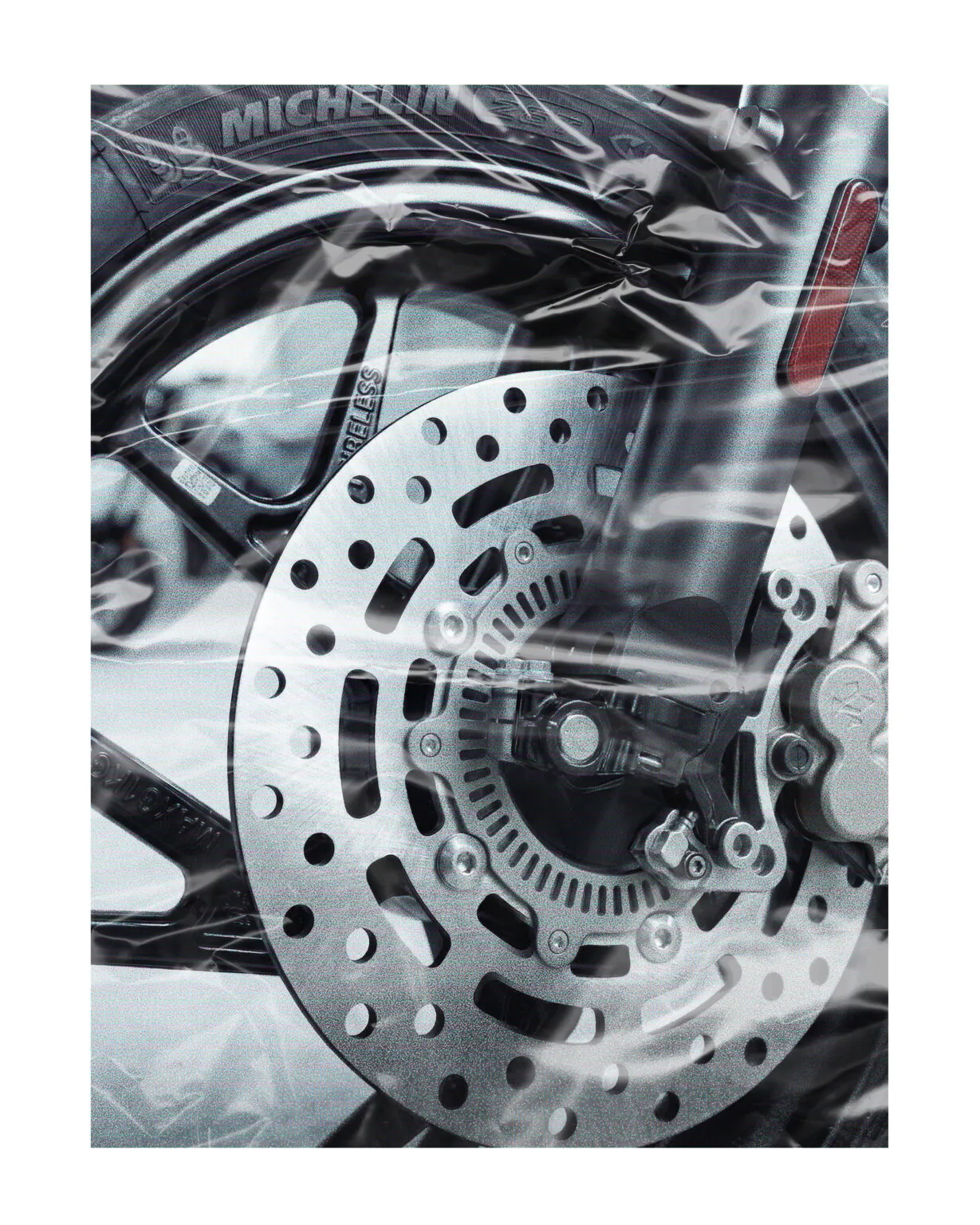 Détail frein disque moto électrique J2R - composants moto électrique française